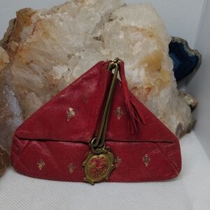 Vintage Firenze Red Coin Purse with Gold Tone Accents